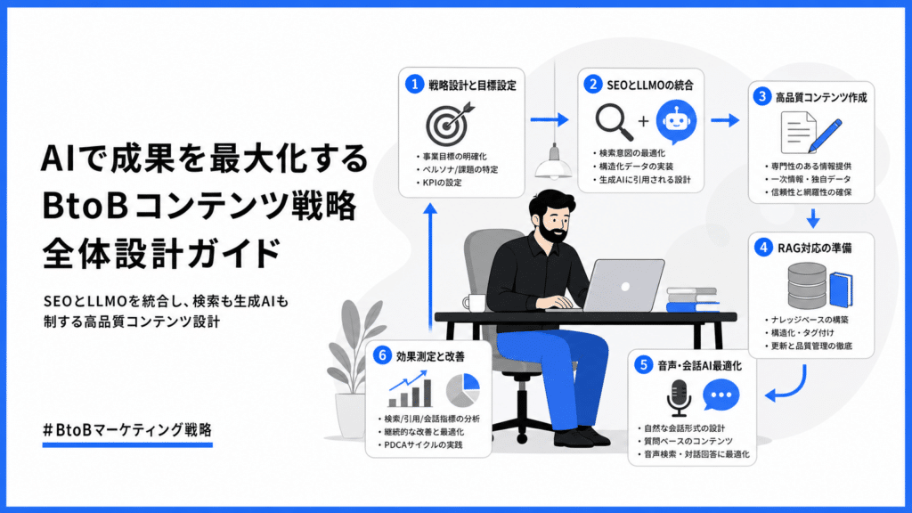 02_AI時代のBtoBコンテンツ戦略 | テクロ株式会社 AIで成果を最大化するBtoBコンテンツ戦略の全体設計ガイド(6ステップの図解)